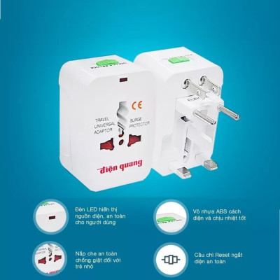 Ổ Cắm, Đầu Chuyển Đổi Nguồn Cho Phích Cắm Khi Du Lịch Quốc Tế Nhỏ Gọn, An Toàn, Tiện Dụng Mang Theo, TakyHome 8604