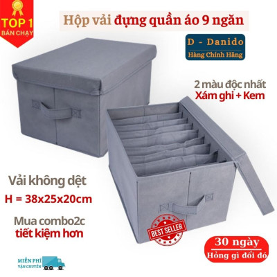 Hộp vải đựng quần áo chia 9 ngăn - 16 ngăn đa năng D Danido - Khay đựng đồ 9 ngăn tiện ích, chất liệu cao cấp vải không dệt có nắp, an toàn môi trường