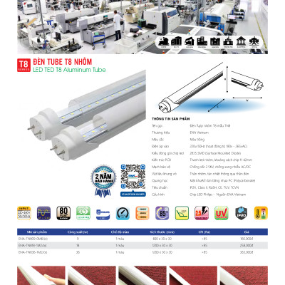 Đèn LED tuýp T8 nhôm 0,6m 1m2 (9w 18w) ENA ánh sáng trắng, trung tính, vàng