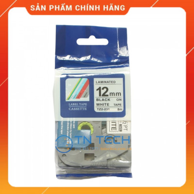 Nhãn In Tz2-231 - Đen nền trắng 12mm x 8m - Dùng cho máy in BROTHER - AIMO - PUTY [Hàng nhập khẩu]