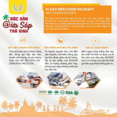 Kẹo dừa sáp VICOSAP mật hoa dừa không đường đồ ăn vặt healthy kẹo mềm dẻo đặc sản Trà Vinh hộp 180g