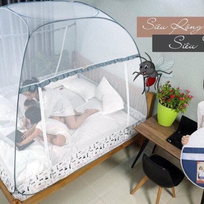 Màn chụp cao cấp Mộc Miên đỉnh rộng Mẫu Xám Khủng Long - Kích thước 1,6mx2m - 2 cửa ( Hà Nội )