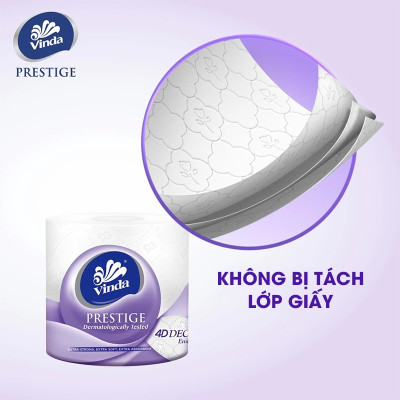 [MUA 2 LỐC GVS PRESTIGE 4D TẶNG 3 CUỘN + 1 MÓC KHÓA] Giấy vệ sinh cao cấp Vinda Prestige 4D 3 lớp (8 Cuộn)