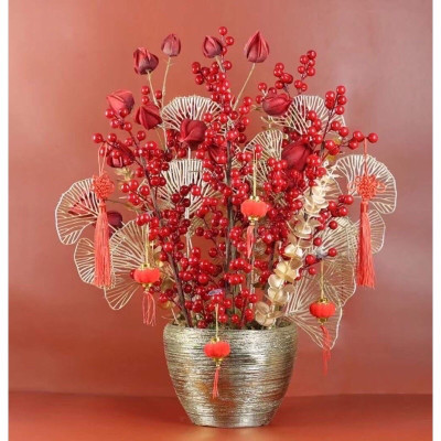 Cành đào đông đỏ giả - Size từ 70cm đến 90cm - Cây giả, hoa lụa Decor trang trí nhà cửa