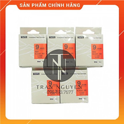 [Combo 5 cuộn] Nhãn in Tepra SC9RW (LC-3RBP) - Chữ đen nền đỏ 9mm x 8m - Hàng nhập khẩu