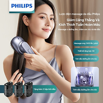 Lược Điện Massage Da Đầu PHILIPS PPM1511-massage giảm căng thẳng và kích thích tuần hoàn máu,tinh dầu dưỡng ẩm chăm sóc tóc - Hàng chính hãng