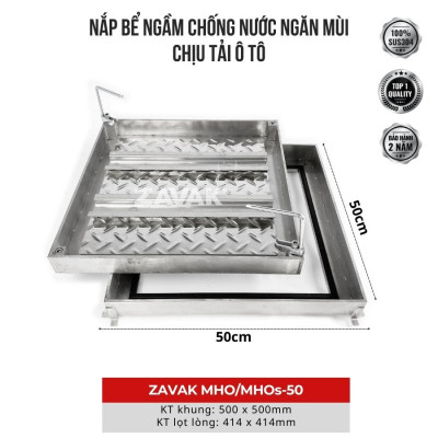 Nắp bể ngầm chống nước ngăn mùi inox ZAVAK MHO-50 / KT 50x50cm, lát gạch 1,5cm/ tải tối đa 720kg