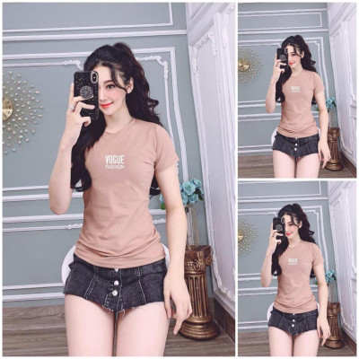 Áo thun nữ MXM cổ tròn form ôm body thun 4 chiều cực tôn dáng thêu chữ ( ANU012 )
