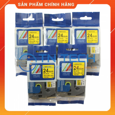 Nhãn In Tz2-651 - Đen nền vàng 24mm x 8m - Dùng cho máy in BROTHER - AIMO - PUTY [Hàng Nhập Khẩu]