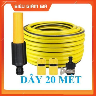 Bộ dây vòi xịt nước rửa xe, tưới cây . tăng áp 3 lần, loại 20m 206622-5 cút sập, nối đen