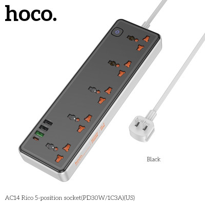 Ổ cắm điện đa năng thông minh sạc nhanh chống cháy, giật, sét, 5 ổ cắm công suất cao 2500W, 3 cổng USB, 1 cổng Typec - Hàng nhập khẩu (màu ngẫu nhiên)