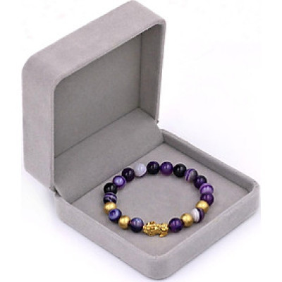 Chuỗi đeo tay thạch anh tím sọc 8 ly - cẩn Tỳ Hưu inox vàng VTAISTHVB8 + hộp nhung - hợp mệnh Hỏa, mệnh Thổ