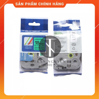 [Combo 5 hộp] Nhãn In Cho Brother Tz2-741 - Đen nền xanh lá 18mm x 8m - Hàng chính hãng
