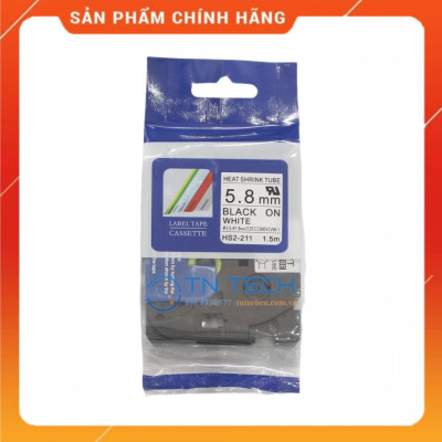Ống co nhiệt HS2-211 - Đen nền trắng 5.8mm x 1.5m - Dùng cho máy in ống BROTHER - AIMO [Hàng nhập khẩu]