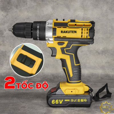 Bộ máy khoan pin RAKUTEN 66V  khoan tường, khoan sắt, khoan bê tông máy 2 pin, đảo chiều và mũi khoan