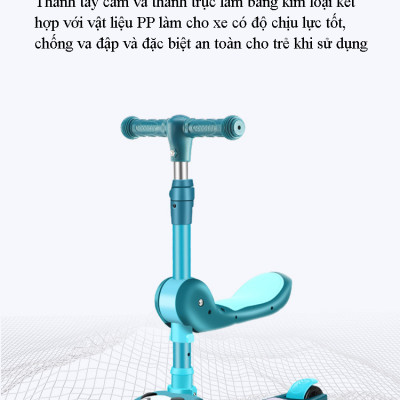 Xe Trượt Scooter Trẻ Em Có Ghế Gấp Gọn 3 Bánh Phát Sáng, Có Nhạc Và Đèn Báo, Dành Cho Bé Từ 2-12 Tuổi