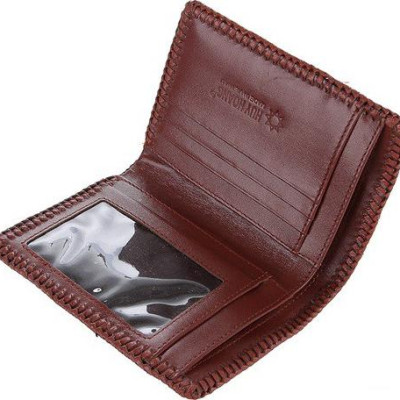 Bóp nam Huy Hoàng da cá sấu nguyên con đan viền kiểu đứng màu nâu đỏ HT2765