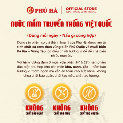 Nước mắm truyền thống Việt Quốc Phú Hà 22 độ đạm - 1 Chai 1 lít
