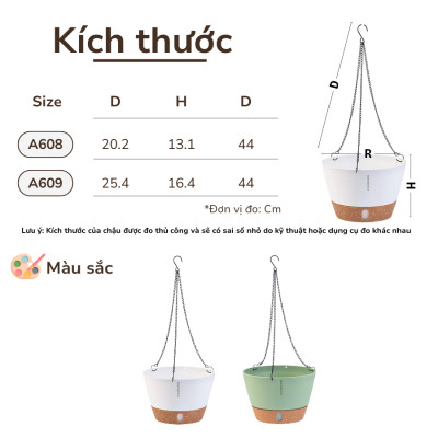 Chậu treo tự tưới MONROVIA cho cây trong nhà và ngoài trời decor không gian sống, có móc treo sắc