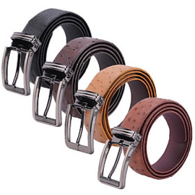 HJ4438-39-40-41 - Thắt lưng nam da đà điểu Huy Hoàng da hột 4P đầu kim màu đen, nâu đất, vàng bò, nâu đỏ