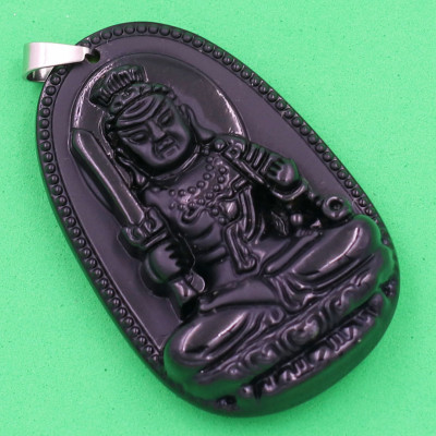 [Tuổi Dậu] Mặt Dây Chuyền Phật Bất Động Minh Vương Đá Thạch Anh Đen Size Nhỏ 3.6cm & Size Lớn 5cm- Tặng Kèm Móc Inox - Phong Thủy 868 - May Mắn - Bình An