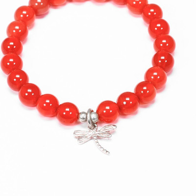 Vòng tay cho bé đá mã não đỏ charm chuồn chuồn  mệnh hỏa,thổ - Ngọc Qúy Gemstones