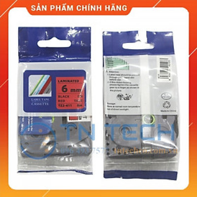 Nhãn In Tz2-411 - Đen nền đỏ 6mm x 8m - Dùng cho máy in BROTHER - AIMO - PUTY [Hàng Nhập Khẩu]