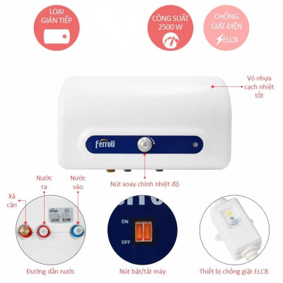 Máy nước nóng gián tiếp Ferroli QQ TE 15 lít (2500W)-hàng chính hãng
