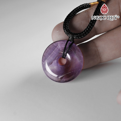 Mặt dây chuyền đồng điếu đá thạch anh tím đẹp 25mm mệnh hỏa. thổ - Ngọc Quý Gemstones