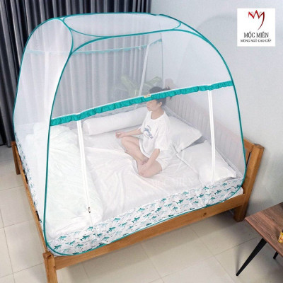 Màn Chụp Cao Cấp Mộc Miên Hoạ Tiết Xanh Cá Mập - Kích Thước 1,6mx2m -2 cửa ( Hà Nội )