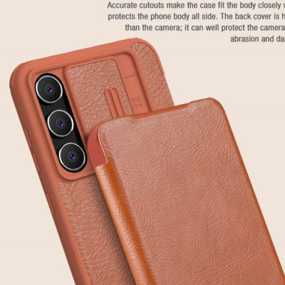 Bao da cho SamSung Galaxy S23 FE chính hãng Nillkin QIN có nắp trượt bảo vệ camera sau - Hàng chính hãng