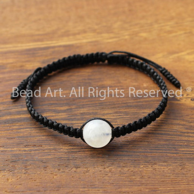 Vòng Tay Thắt Dây Đá Mặt Trăng (Moonstone) Tự Nhiên Ánh Cầu Vồng 10MM (Loại A), Vòng Tay Đá Phong Thuỷ, Kim, Thuỷ S50