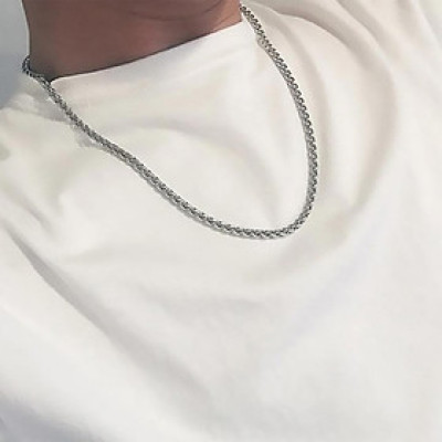 Dây chuyền cao cấp đẹp nam titan thép không gỉ bông dừa xoắn trangsucpt kích cỡ 3mm trắng PTDCNA16