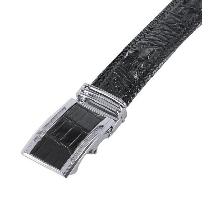 HC4282 - Dây nịt nam Huy Hoàng da cá sấu đan viền 3,5P gai màu đen