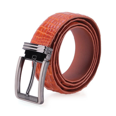 HP4718 - Dây nịt nam da cá sấu Huy Hoàng gai đuôi đầu kim 4P màu vàng