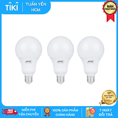 Bộ 3 Bóng Đèn LED Bulb MPE 7W 6000-6500K E27 Ø60 - Ánh sáng trắng