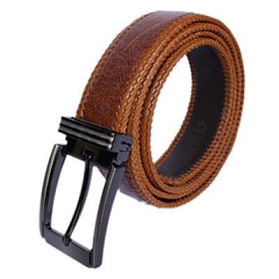 HP4465 - Dây nịt nam da đà điểu Huy Hoàng đan viền 3,5P đầu kim màu vàng bò