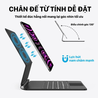 Bao Da/ Case Bàn Phím WI WU Magic Keyboard MK-002 Có Đèn Nền, Trackpad Mượt Mà, Tháo Rời Dễ Dàng cho iPad - Hàng chính hãng