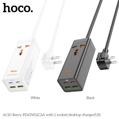 Ổ cắm điện đa năng sạc nhanh PD 65W cổng typeC + QC18W có 2*USB + 2*Type-C có 1 lỗ cắm tải 2500W dây dài 1.5m AC10 - hàng chính hãng