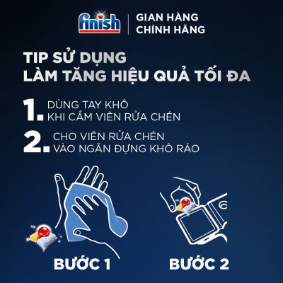 Combo 2 Viên Rửa Chén Bát Finish Powerball Quantum Powerful Clean & Shine 64 viên