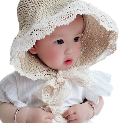 Mũ cói vành ren đi biển cho bé gái 1- 6 tuổi xinh xắn
