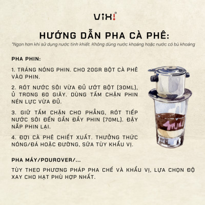 Cà phê Arabica 100% bột rang xay pha phin ViXi  nguyên chất chua dịu 255gr