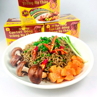 Mì ăn liền Gạo lứt - Đông trùng hạ thảo Healwa (1 hộp x 3 gói x 75g) chua cay nấu khô hay nước dùng chay mặn đều được