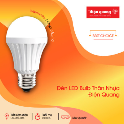 Đèn led bulb thân nhựa Điện Quang ĐQ LEDBUA80 09727 (9W Warmwhite chụp cầu mờ)