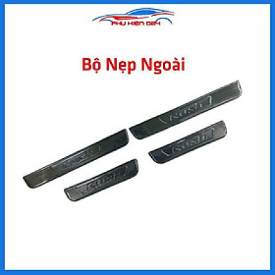 Bộ ốp bậc cửa trong ngoài nẹp bước chân Rush 2018-2019-2020 vân Titan chống trầy trang trí xe