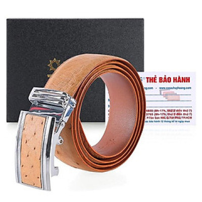 HC4445 - Dây nịt nam da đà điểu Huy Hoàng 3,5P da hột màu vàng bò