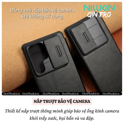 Bao da chống sốc ngăn đựng thẻ card cho Samsung Galaxy S25 Ultra / S25 Plus hiệu Nillkin Qin Pro - Da PU cao cấp, Viền TPU, sang trong, nắp trượt bảo vệ camera - Hàng nhập khẩu