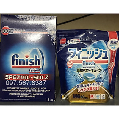 Combo viên rửa bát nhật 60 viên + muối Rửa Bát Finish 1,2kg