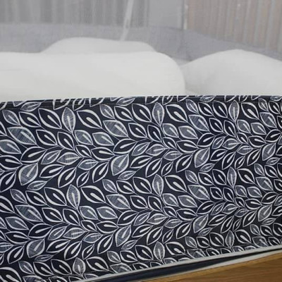 Màn Chụp Cao Cấp Mộc Miên Đỉnh Rộng - Kích Thước 1,6mx2m-2 cửa ( Trắng Viền Xanh Xám )