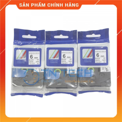 Nhãn In TNE-S211 - Đen nền trắng 6mm x 8m - Dùng cho máy in BROTHER - AIMO - PUTY [Hàng nhập khẩu]